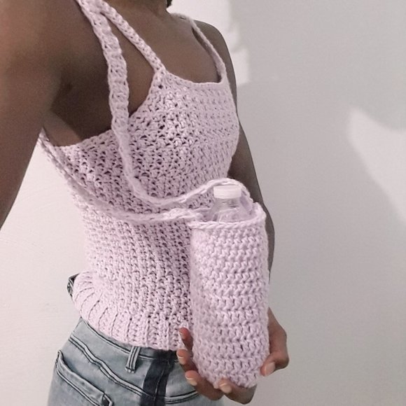JFaith Designs - handmade Handbags - HOST PICK-Lilac Purple Crochet Water Bottle Holder